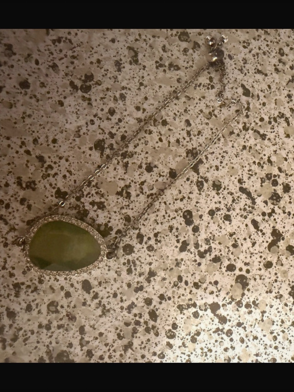 Silver Necklace with Olive Green Teardrop Pendant
